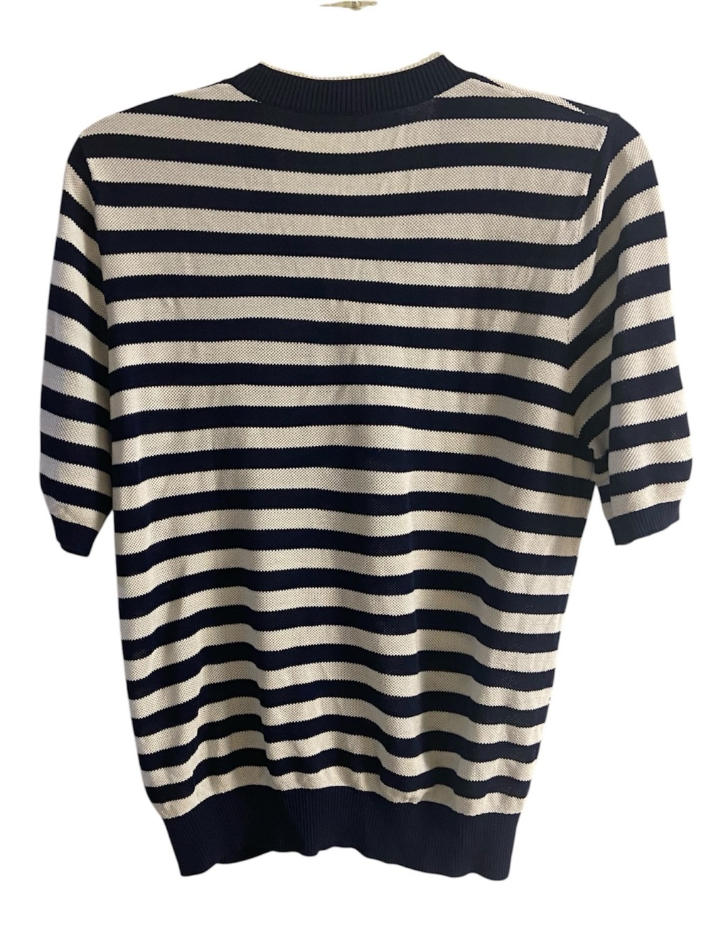 J.Crew Cardigan Sweater Large Navy White Striped V-Neck - Picture 2 of 5